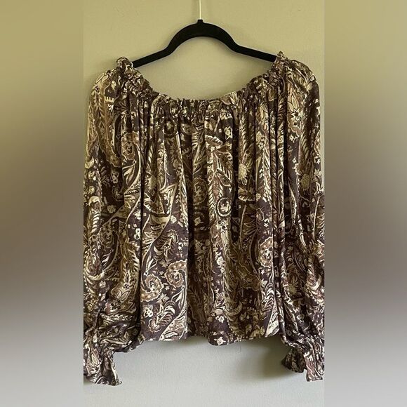 Dress Forum Floral Paisley Boho Poet’s sleeves Cropped Blouse Size Medium - Picture 2 of 6